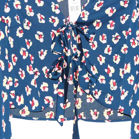 BCBGeneration Splatter-Print Tie-Front Top Blue Medium - Picture 4 of 5